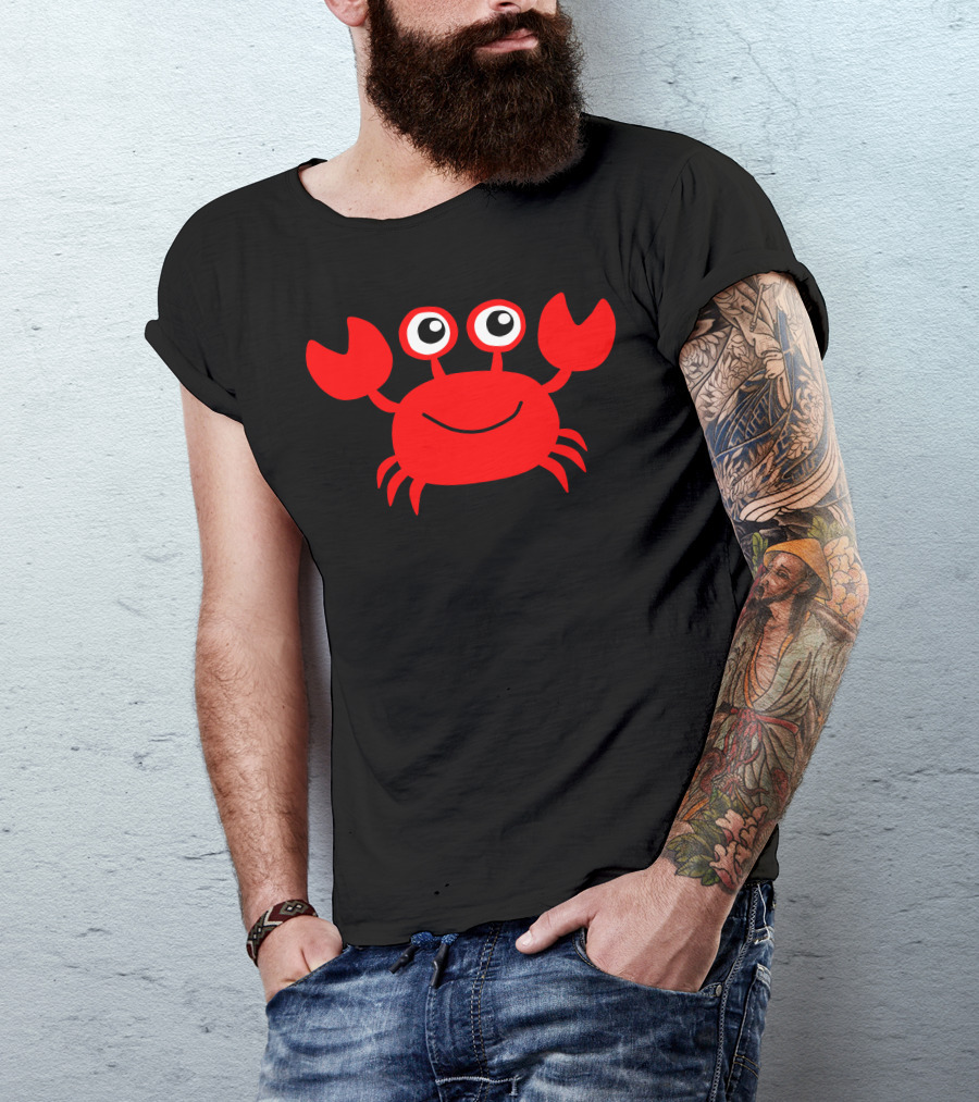 Crab Cartoon Smiling Red Crab With Big Eyes T-Shirt