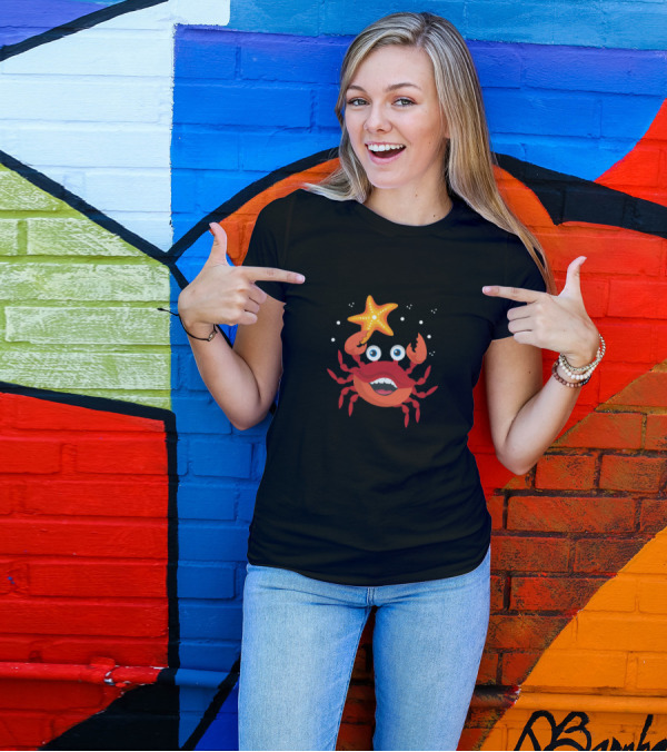 Crab Holding A Starfish With Bubbles T-Shirt