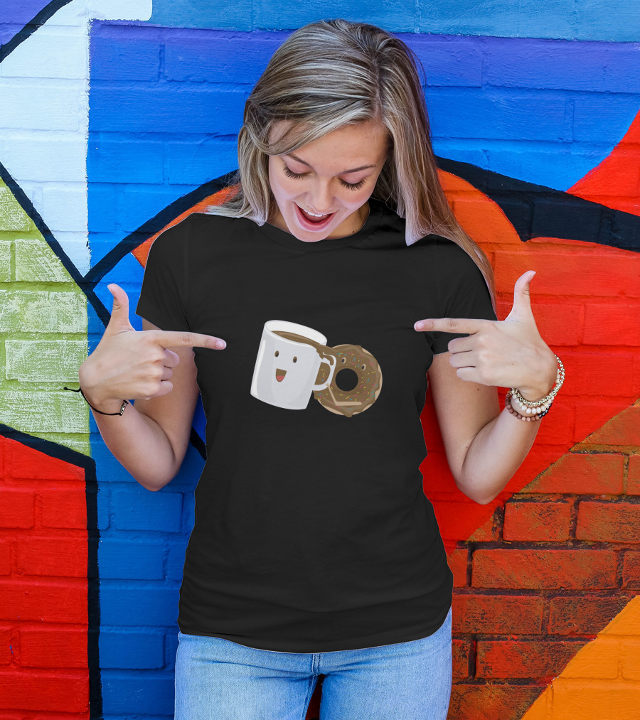 Cute Donut And Coffee Happy Breakfast Friends T-Shirt