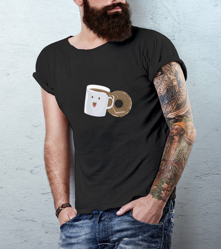 Cute Donut And Coffee Happy Breakfast Friends T-Shirt