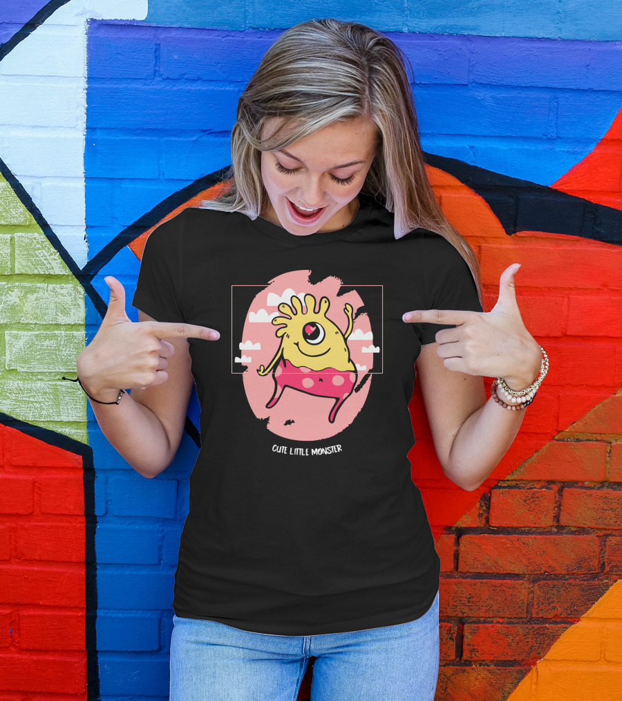 Cute Little Monster One-Eyed Playful Cartoon Character T-Shirt