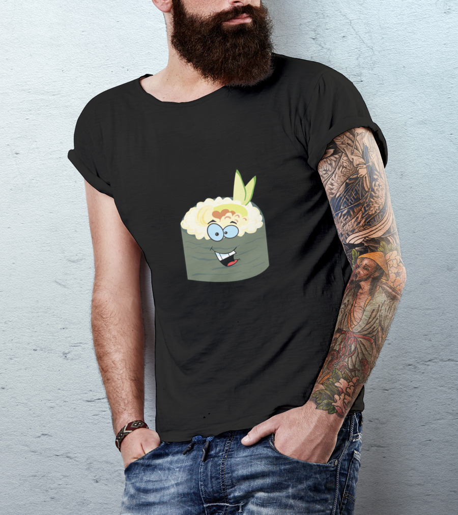 Cute Sushi Cartoon Face Happy Rolls T-Shirt