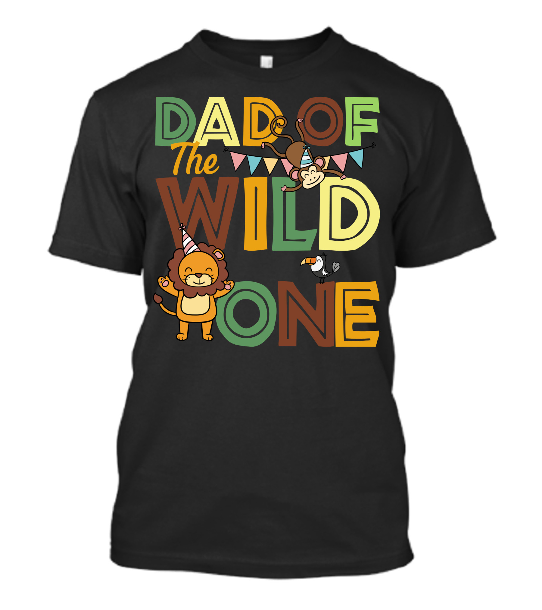 Dad Of The Wild One With Party Hat Lion And Monkey T-Shirt