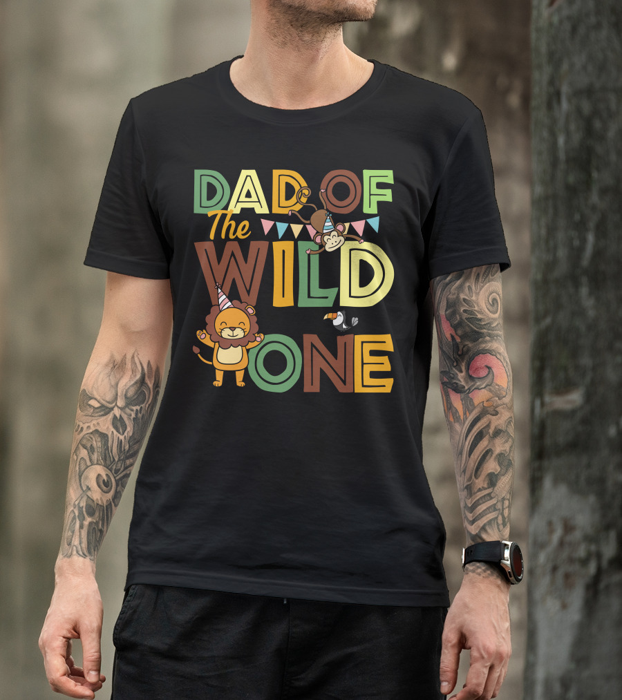 Dad Of The Wild One With Party Hat Lion And Monkey T-Shirt