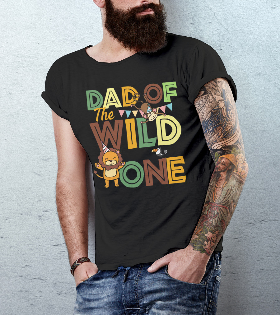 Dad Of The Wild One With Party Hat Lion And Monkey T-Shirt
