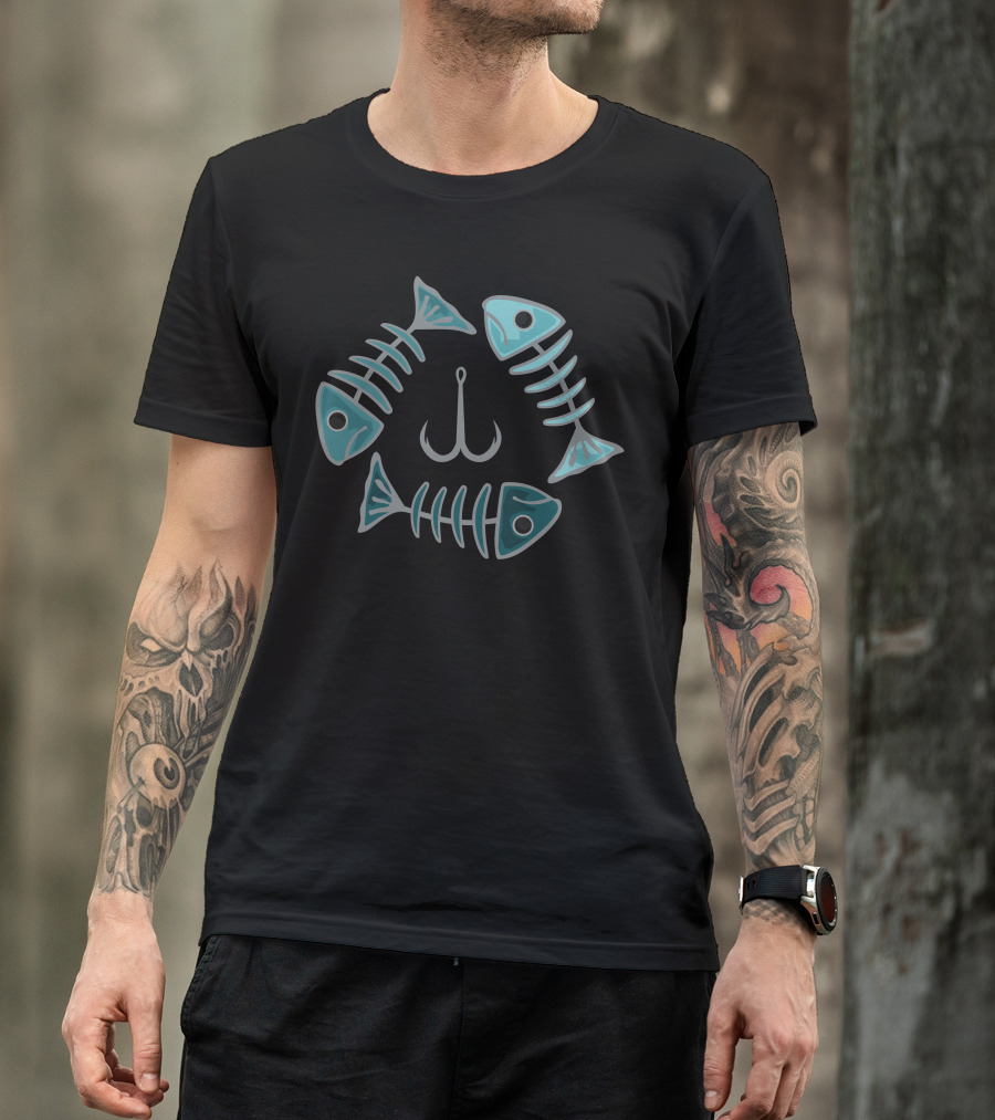 Dead Fish Triangle Grey Hook Fishbone Circle T-Shirt