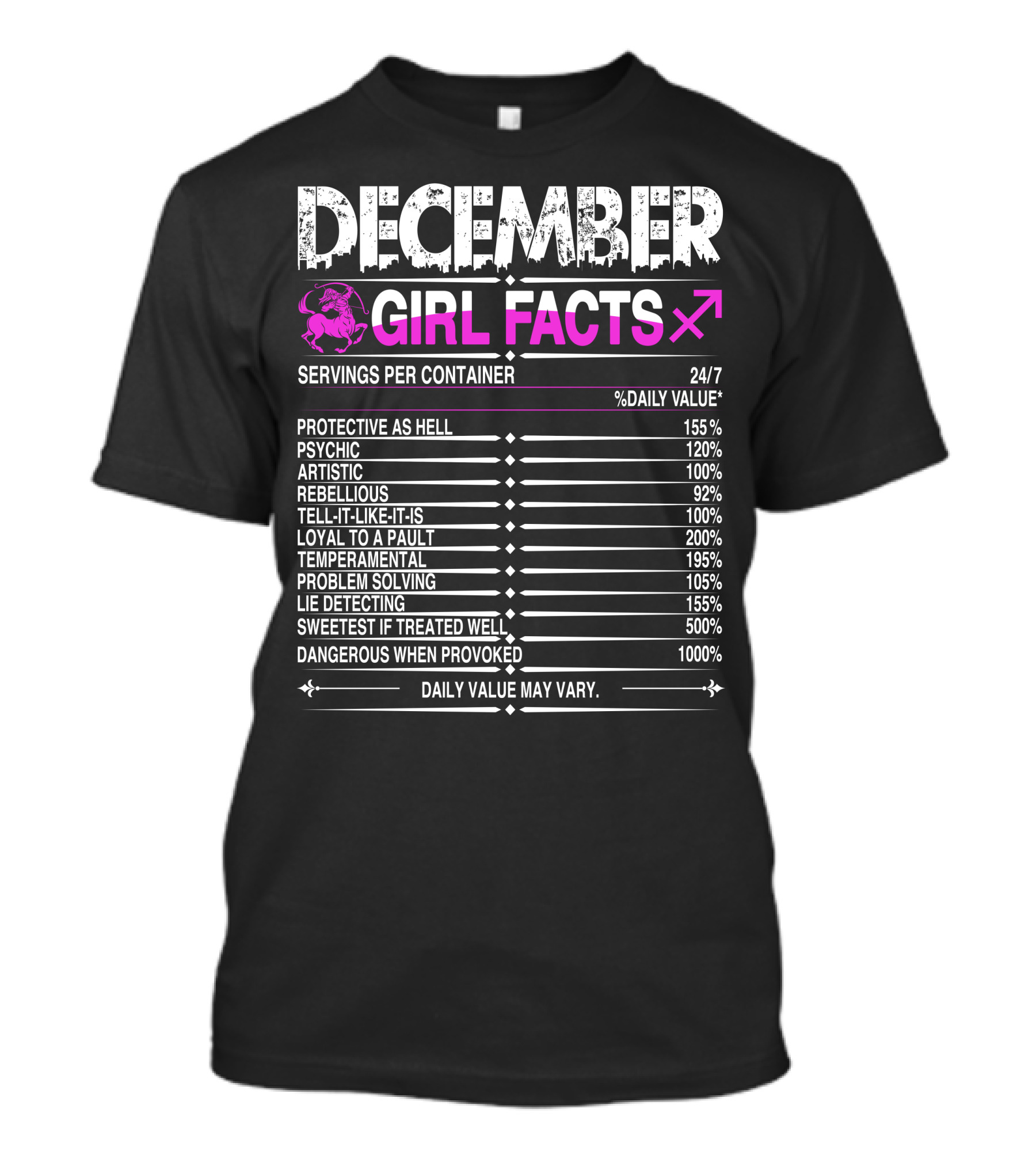 December Sagittarius Girl Facts Protective Psychic Artistic Rebellious Loyal Temperamental Problem Solving Lie Detecting Sweetest Dangerous T-Shirt