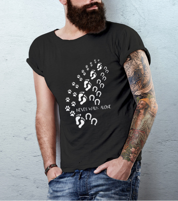 Never Walk Alone Dog Paws Footprints Horseshoes T-Shirt