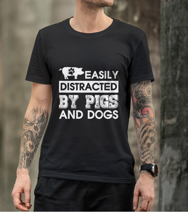 Easily Distracted By Pigs And Dogs Paw Print Pig T-Shirt