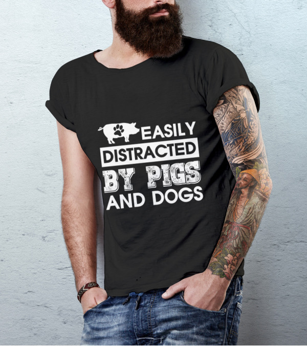 Easily Distracted By Pigs And Dogs Paw Print Pig T-Shirt