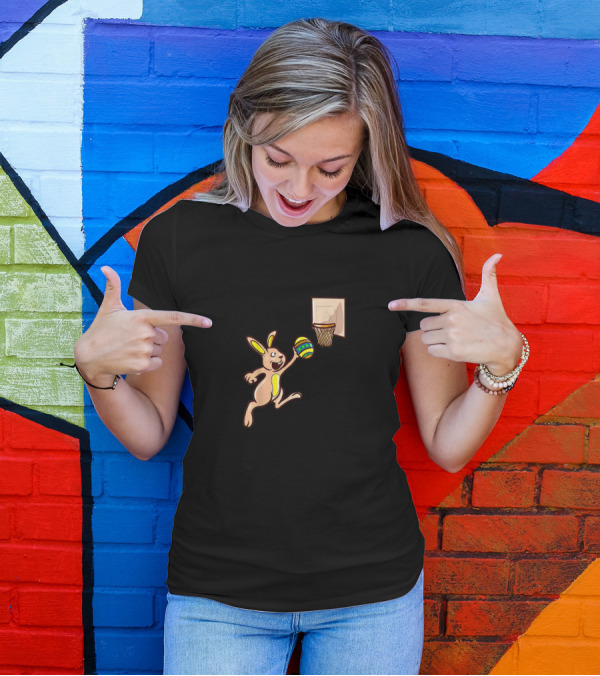 Easter Egg Slam-Dunking Bunny Basketball T-Shirt