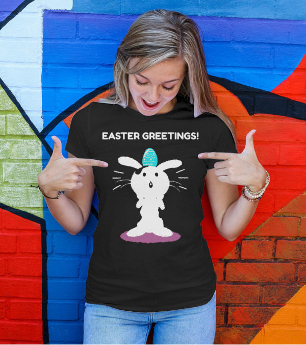 Easter Greetings Bunny With Blue Egg T-Shirt