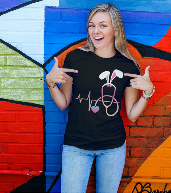 Easter Nurse Bunny Ears Stethoscope Heartbeat T-Shirt