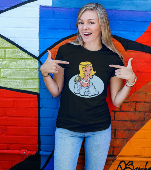 Easter Angel Sitting On Cloud With Golden Halo And Wings T-Shirt