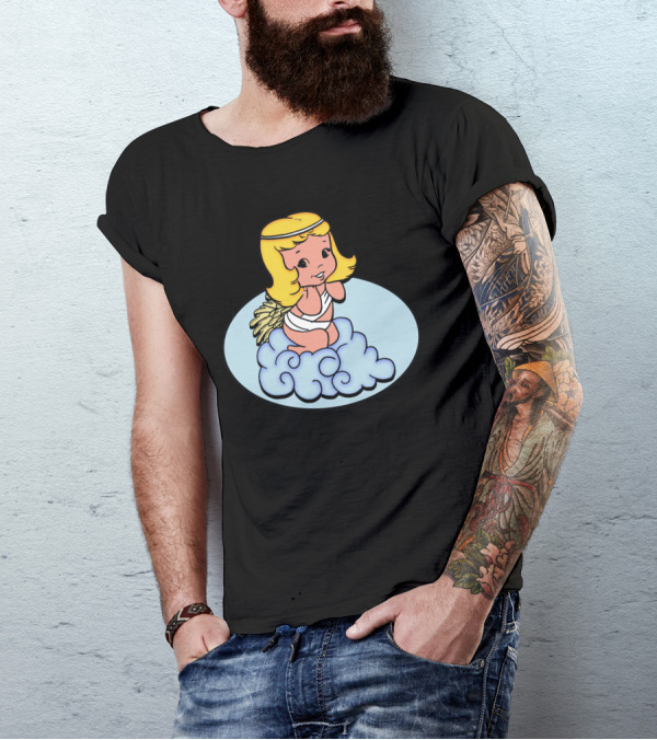 Easter Angel Sitting On Cloud With Golden Halo And Wings T-Shirt