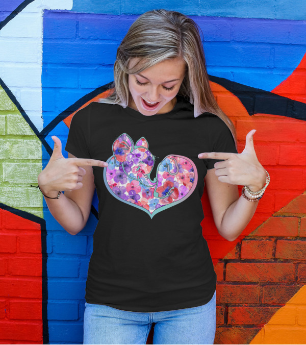 Elephant And Dog Floral Heart Fusion T-Shirt