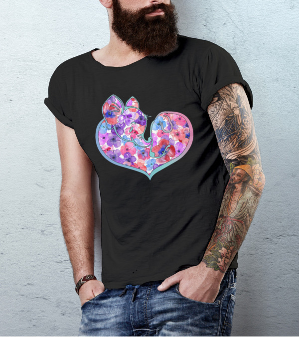 Elephant And Dog Floral Heart Fusion T-Shirt