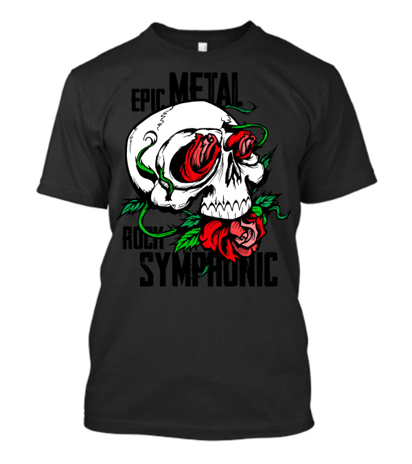Epic Metal Rock Symphonic Skull With Red Roses T-Shirt