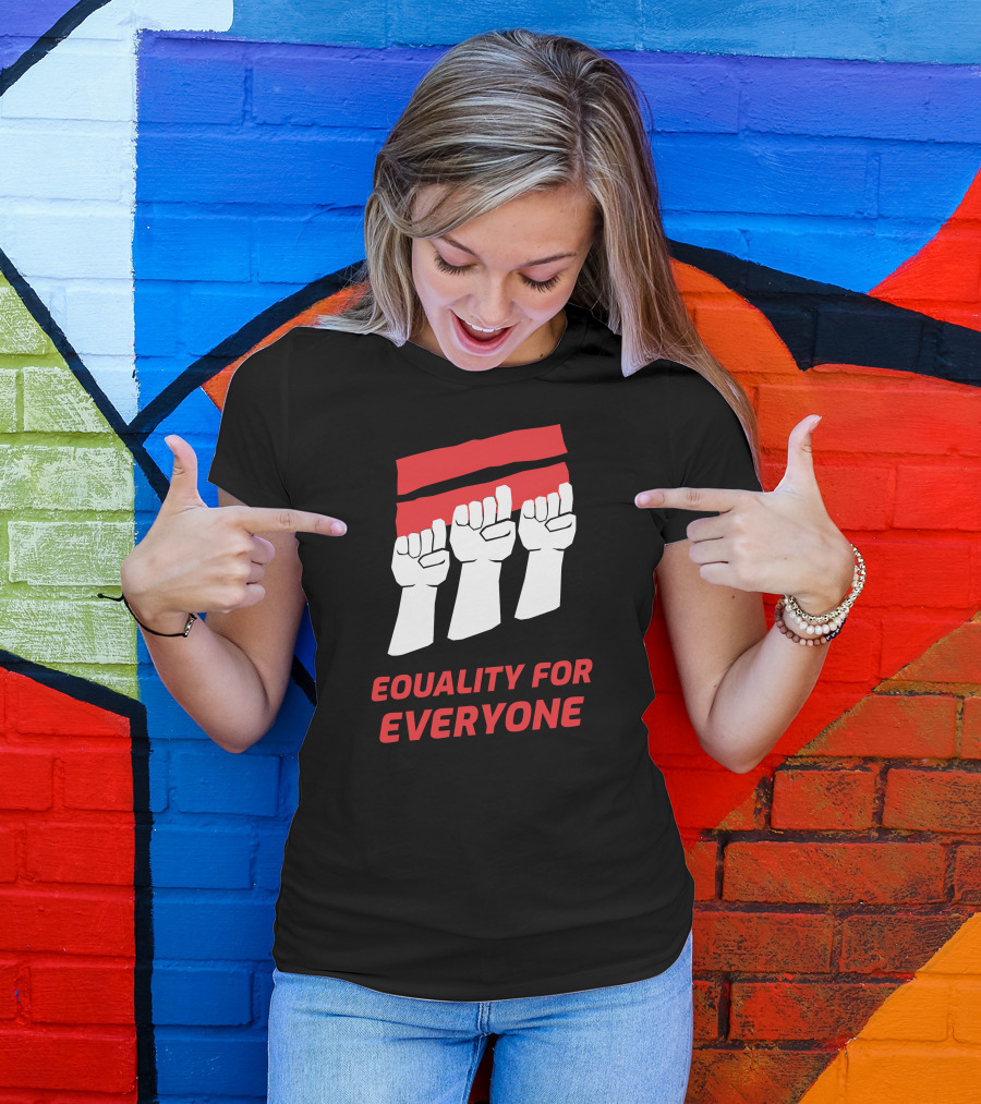 Equality For Everyone Raised Fists Iconic Red Black Contrast T-Shirt