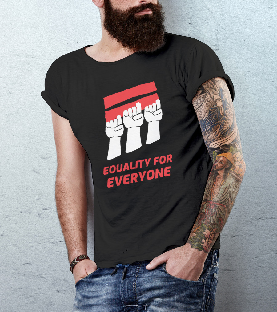 Equality For Everyone Raised Fists Iconic Red Black Contrast T-Shirt