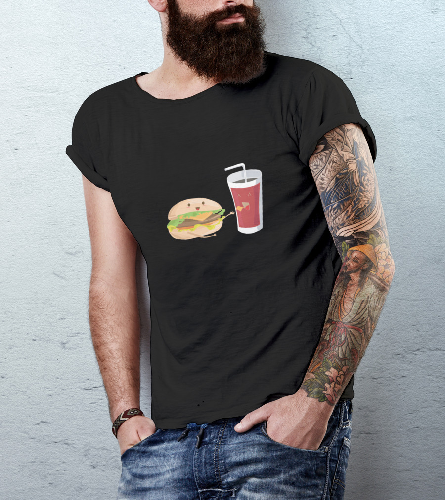 Fastfood Burger And Soda Happy Cartoon Characters T-Shirt