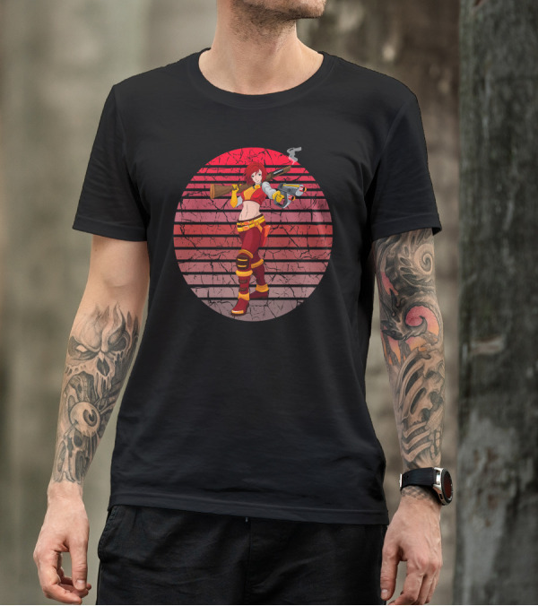 Female Warrior Retro Anime Style Gunfighter T-Shirt