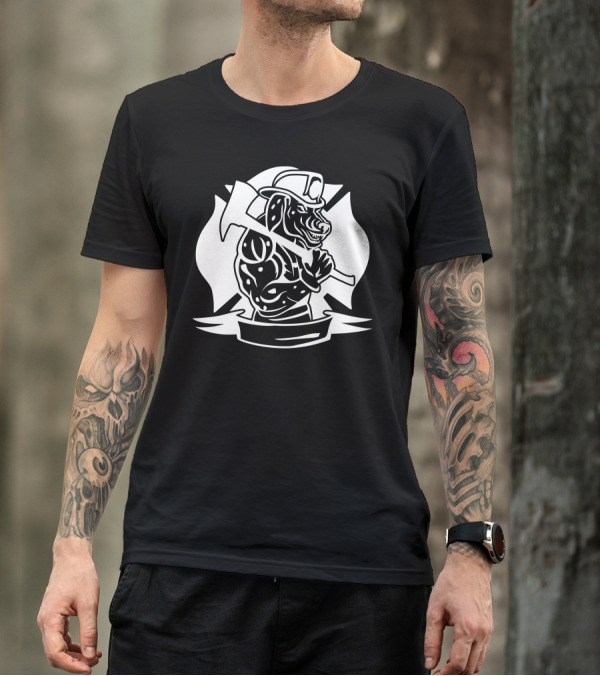 Fireman Strong Bulldog With Firefighter Helmet And Axe T-Shirt