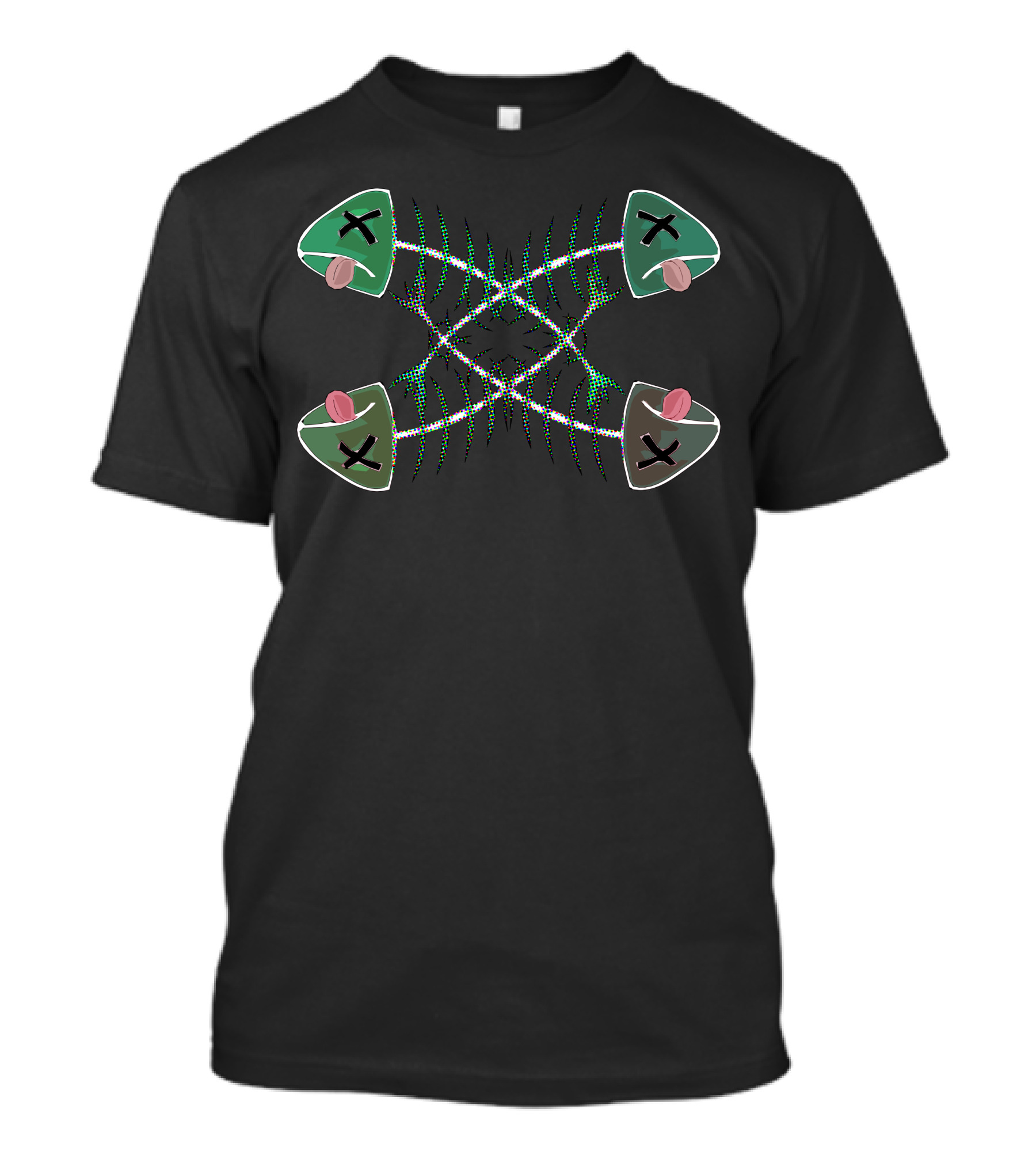 Fishbone Cross Symmetrical X Eyed Fish Heads T-Shirt