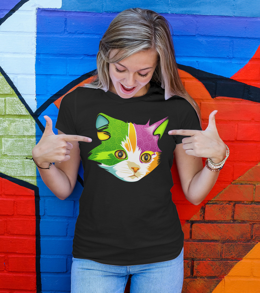 Psychedelic Full Color Cat Face T-Shirt