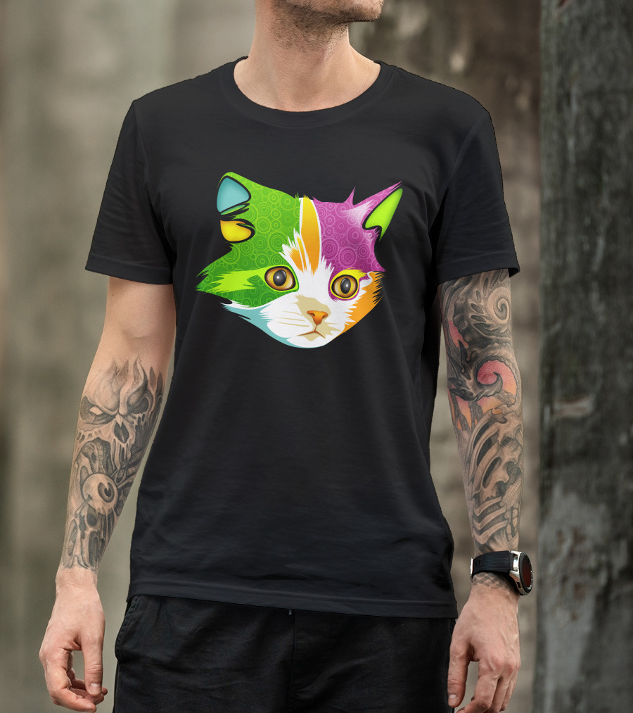 Psychedelic Full Color Cat Face T-Shirt