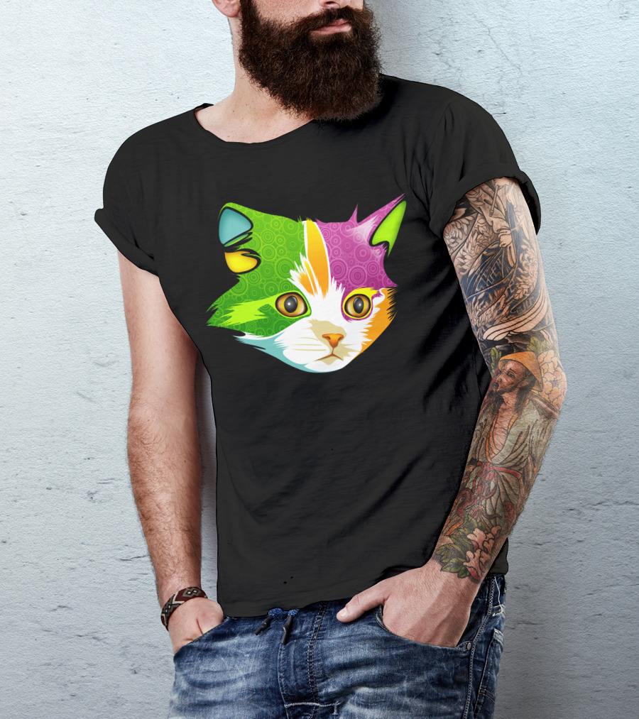 Psychedelic Full Color Cat Face T-Shirt