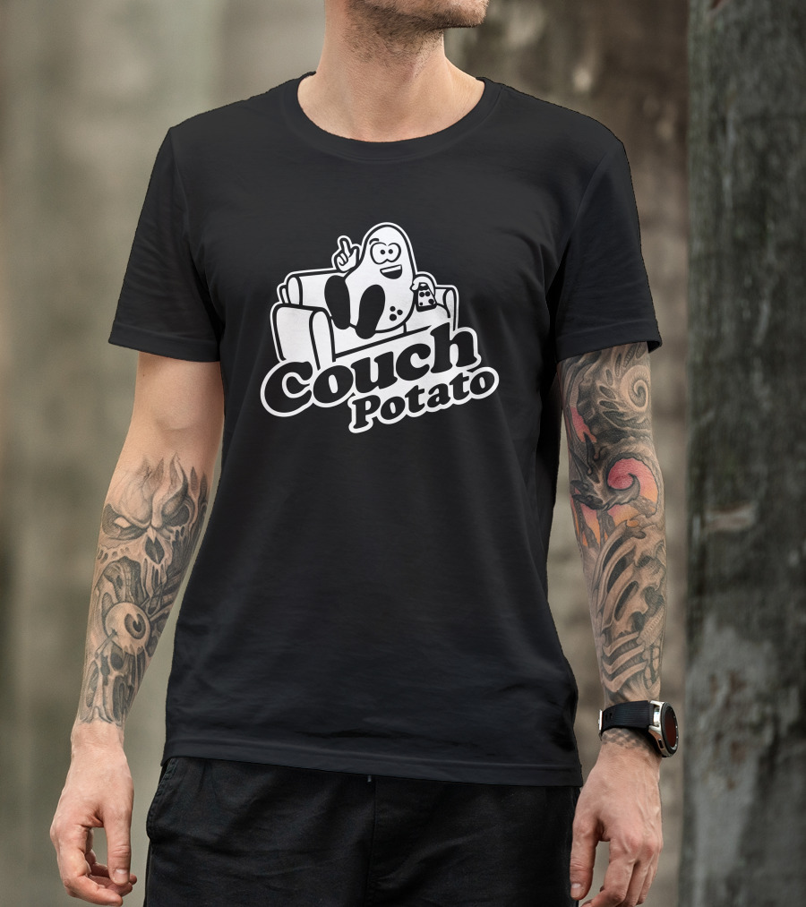 Funny Couch Potato Gamer Sitting On Sofa With Snacks T-Shirt