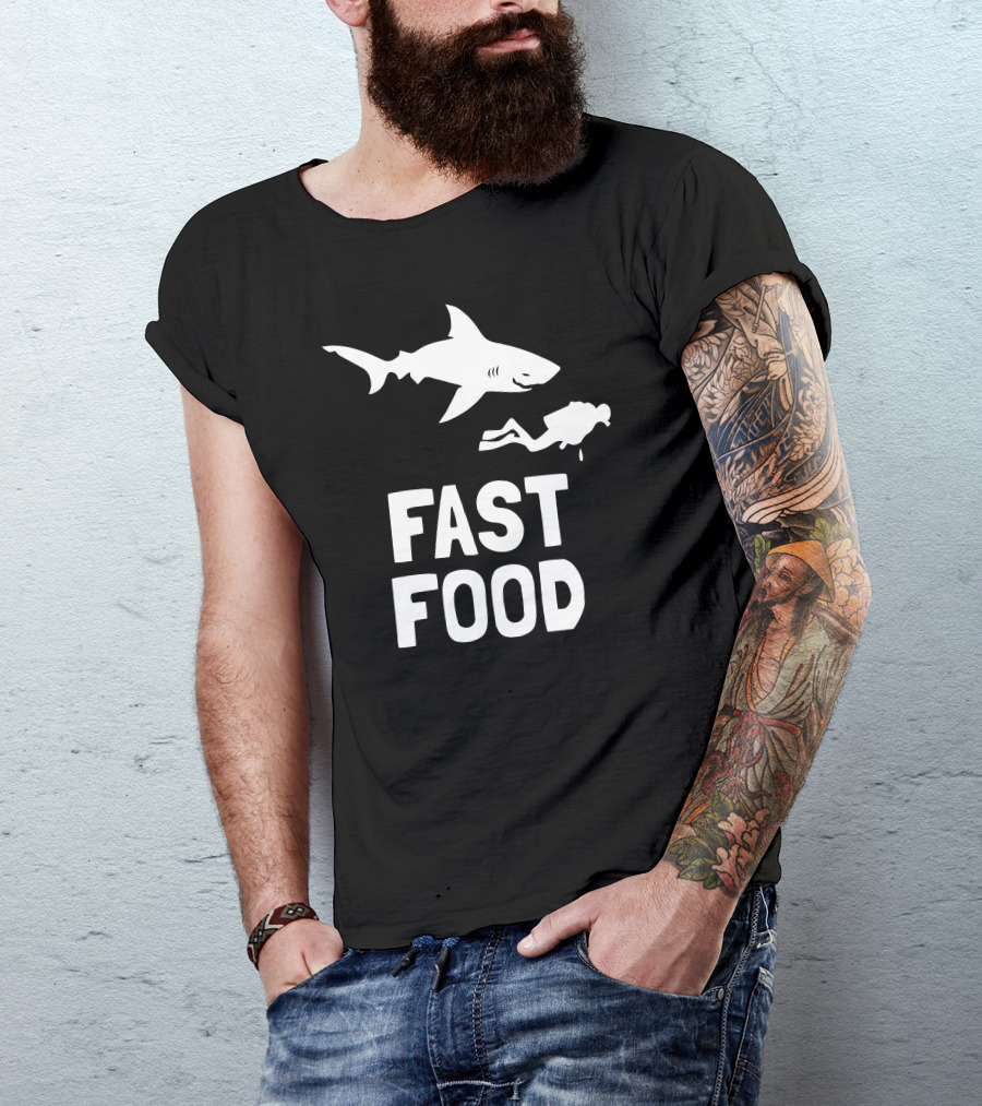 Funny Diver And Fast Food Shark Encounter T-Shirt