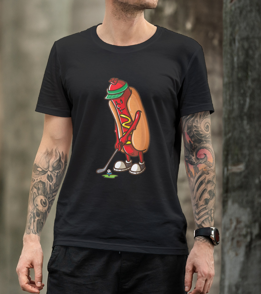 Hot Dog Playing Golf With Funny T-Shirt