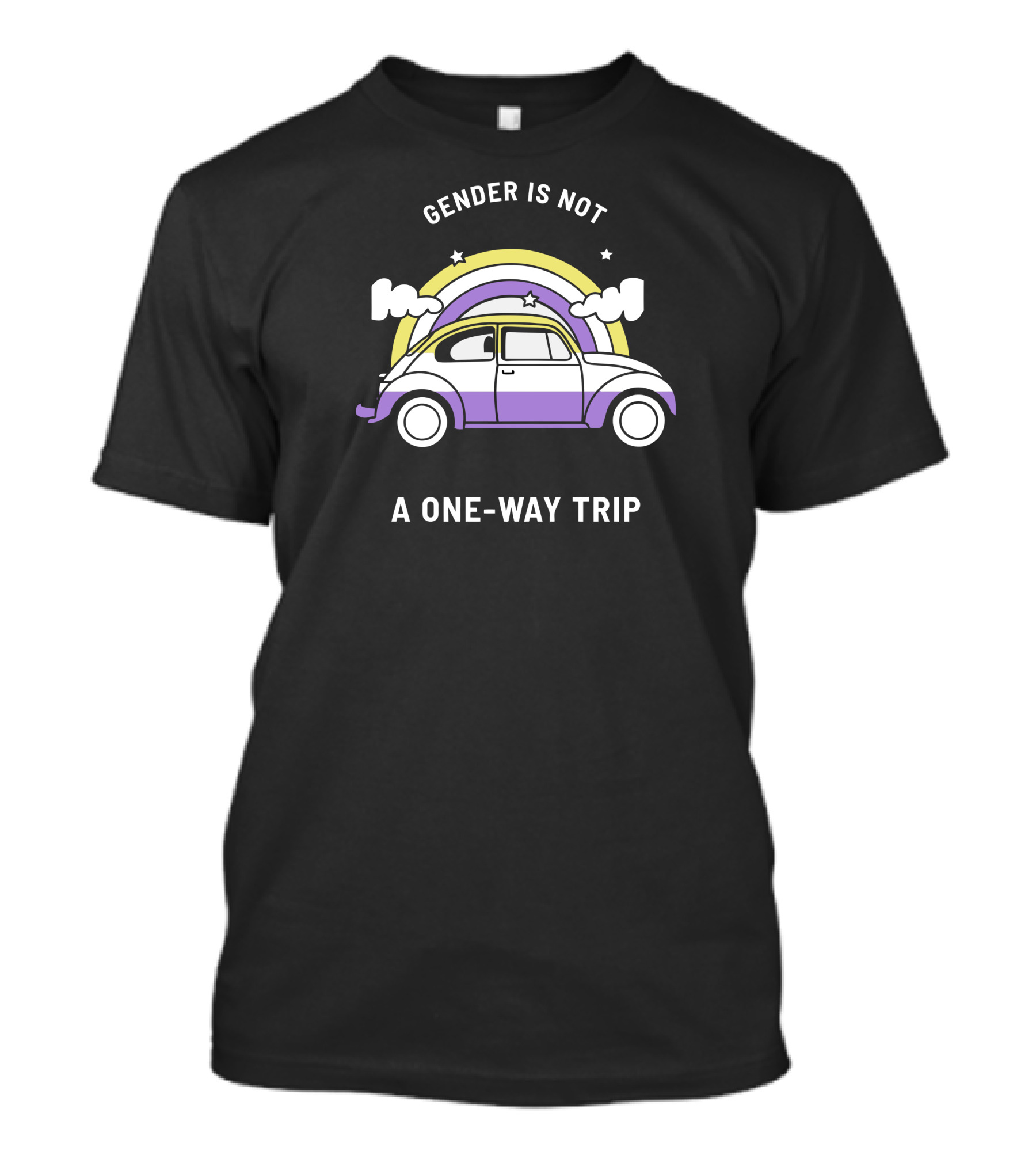 Gender Is Not A One-Way Trip Purple Car Rainbow Clouds T-Shirt