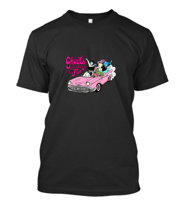 Ghouls Just Wanna Have Fun Pink Cadillac Spooky Characters T-Shirt