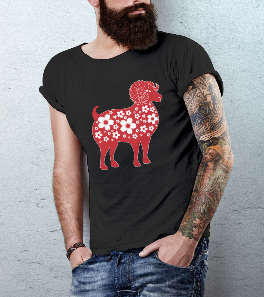 Flower Patterned Red Goat T-Shirt