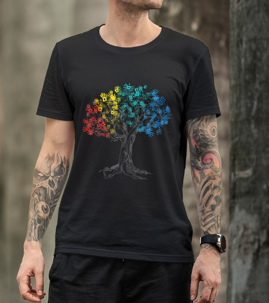 Multicolored Tree Handprints Grow Your Awareness On Autism T-Shirt