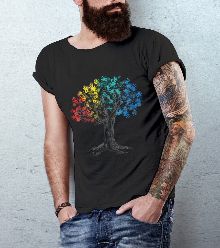 Multicolored Tree Handprints Grow Your Awareness On Autism T-Shirt