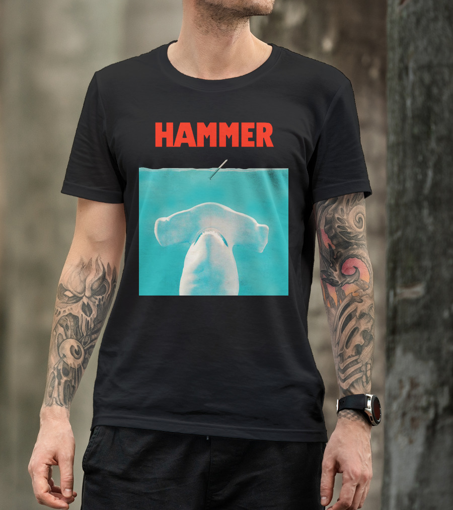 HAMMER Shark Underwater Scene With Spear Above T-Shirt