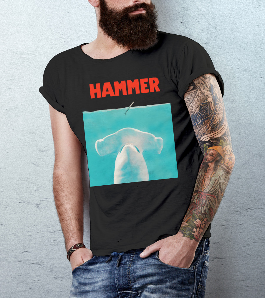 HAMMER Shark Underwater Scene With Spear Above T-Shirt