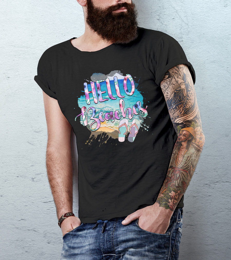 Hello Beaches Flip-Flops Ocean Waves T-Shirt