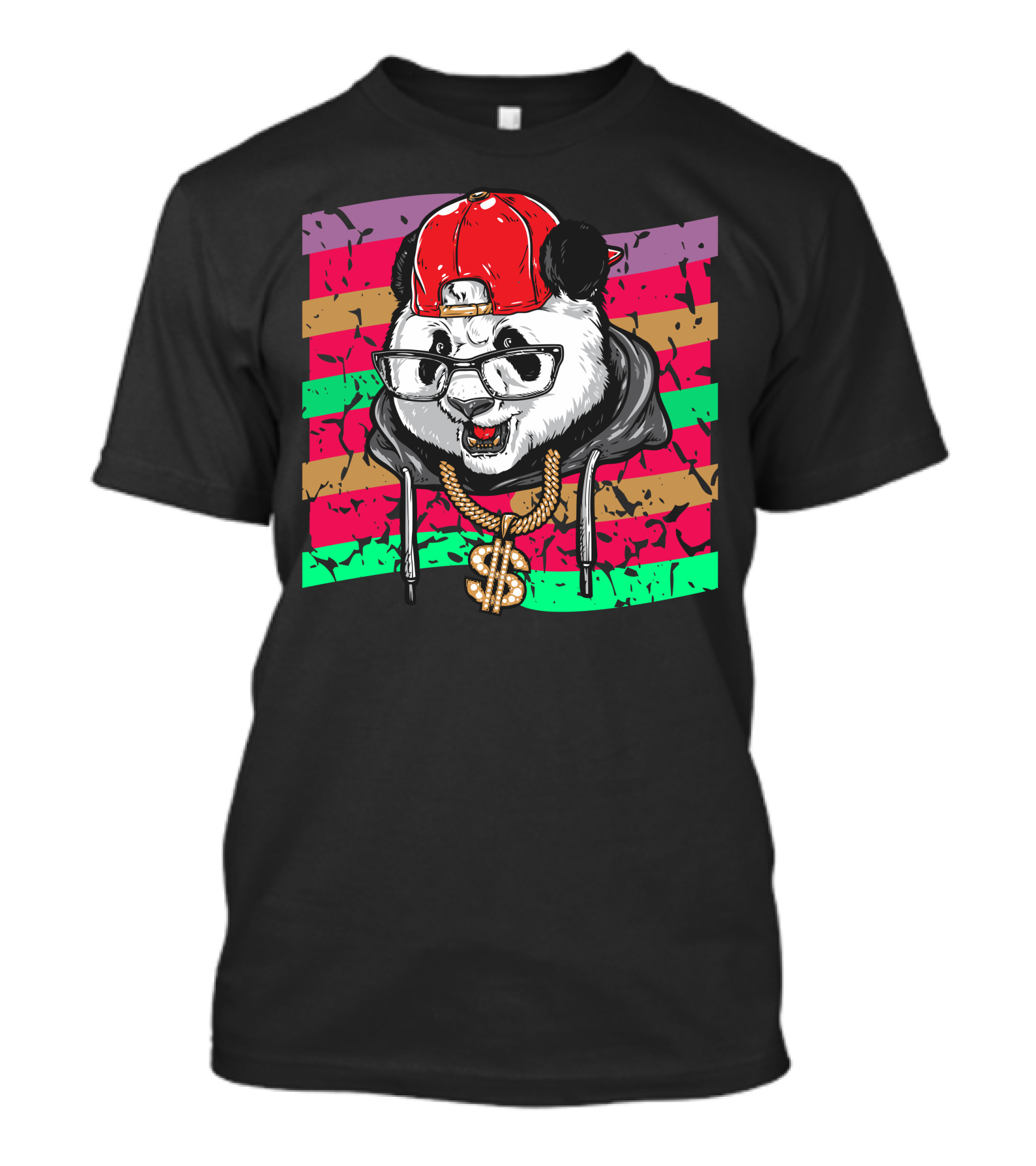 Panda With Red Cap And Bling Dollar Sign Necklace In Hiphop Music T-Shirt