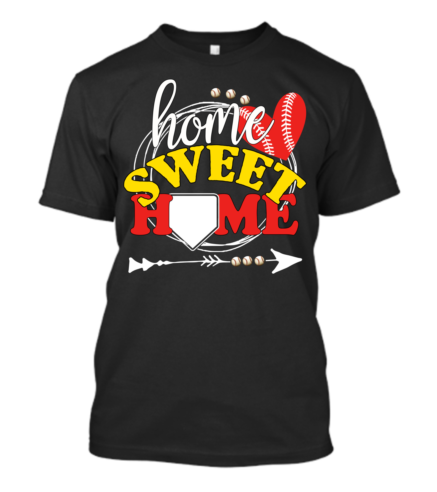 Home Sweet Home Baseball Base And Arrow With Red Stitching T-Shirt