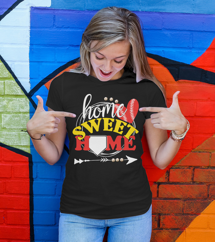 Home Sweet Home Baseball Base And Arrow With Red Stitching T-Shirt