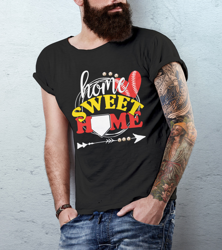 Home Sweet Home Baseball Base And Arrow With Red Stitching T-Shirt