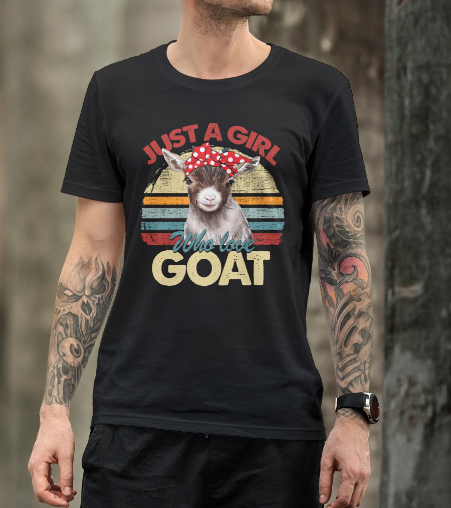 Just A Girl Who Love Goat Retro Stripes Polka Dot Bow T-Shirt