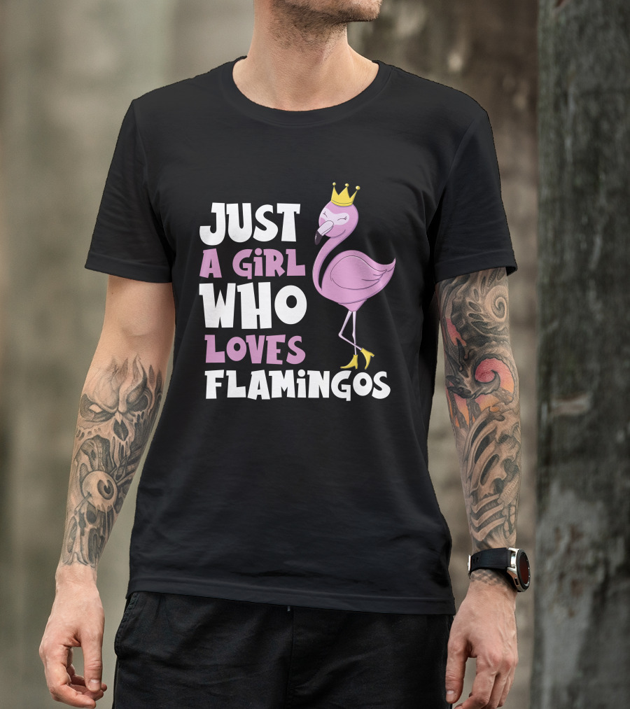 Just A Girl Who Loves Flamingos Cute Pink Flamingo With Crown T-Shirt
