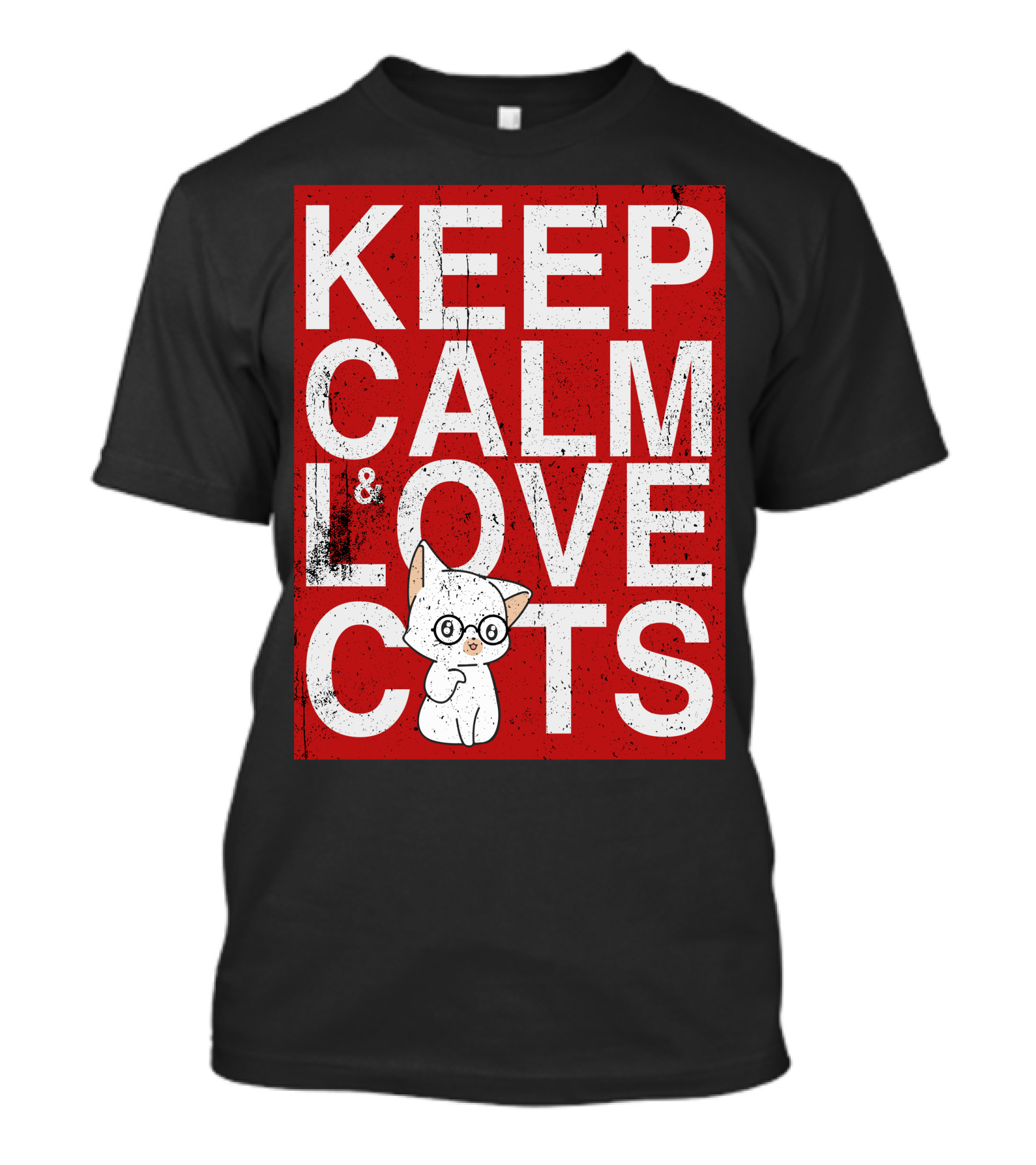 Keep Calm And Love Cats With Cute Cartoon Kitty T-Shirt