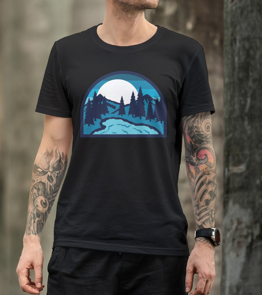 Lake Bold Moonlit Forest Mountain Scene T-Shirt
